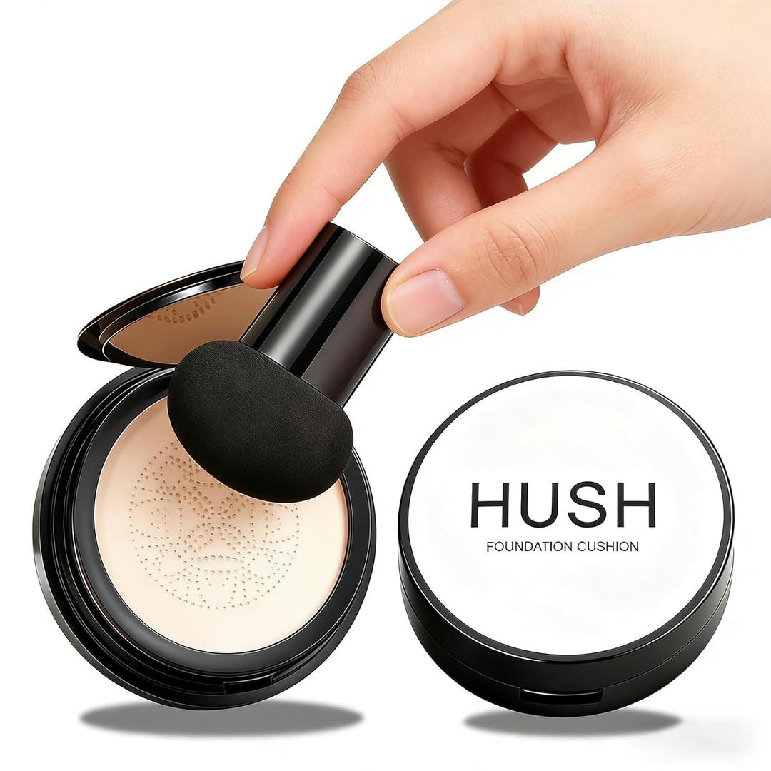 Hush Foundation for Mature Skin  Mushroom Head Air Cushion CC Cream BB Foundation, Warm Natural Shade for Light to Medium Complexions, Long-Lasting Full Coverage Makeup Concealer