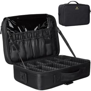 Relavel Travel Makeup Train Case Makeup Cosmetic Case Organizer Portable Artist Storage Bag with Adjustable Dividers for Cosmetics Makeup Brushes Toiletry (medium black)