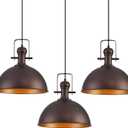 12 Inch Oil Rubbed Bronze Farmhouse Pendant Lights Large Pendant Lights for Kitchen Island Industrial Adjustable Height Vintage Big Dome Hanging Light Fixtures for Barn, Dining Room 3 Packs
