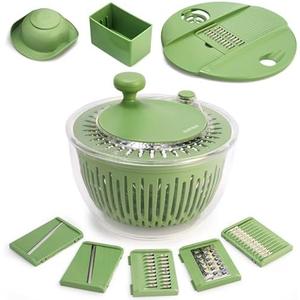 SUSTEAS Salad Spinner Large, Vegetables Wash Bowl, Fruits & Herb Lettuce Dryer with 5 Blade Slicer Egg Yolk Strainer Shredder for Efficient Salad Preparation and Food Washing, 4.25Qt
