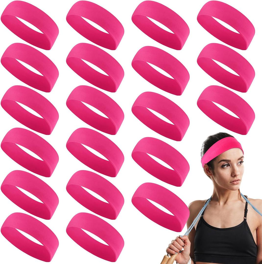 Hotop 20 Pcs Sport Stretchy Headbands for Girls Women Non Slip Soft Fabric Elastic Headband Bulk for Yoga DIY Team Gifts