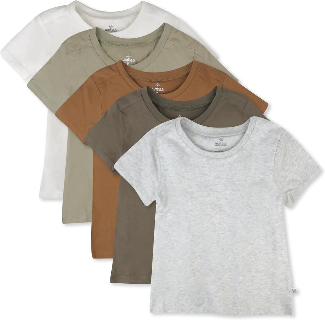 HonestBaby Unisex-Baby 5-Pack Short Sleeve T-Shirts 100% Organic Cotton Baby, Toddler, Little Kid, Boy, Girl, Unisex 5T