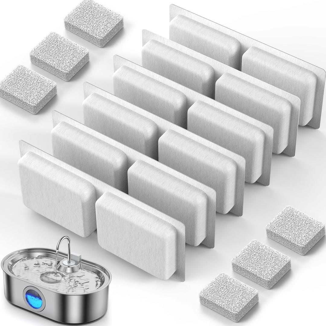 3.4Gal Dog Water Fountain for Large Dogs, 13L Stainless Steel Large Pet Fountain with Deeper & Wider Drinking Area, Automatic Dog Water Bowl Dispenser with Water Window & LED (Filters) (6 Filters Set, White)