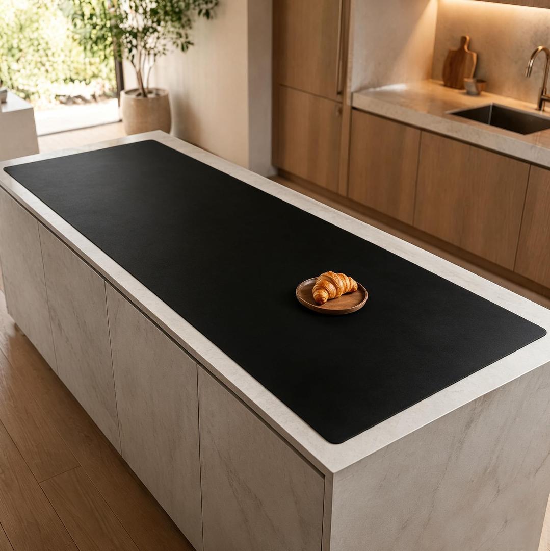 120''x24''(305cmx60cm) Largest Silicone Mats for Kitchen Counter, Waterproof Heat Resistant Countertop Protector, Non-Slip Silicone Craft Mat for Kitchen Island, Black