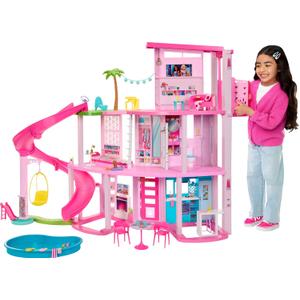 Barbie Dreamhouse, Pool Party Doll House with 75+ Pieces and 3-Story Slide, House Playset, Pet Elevator and Puppy Play Areas