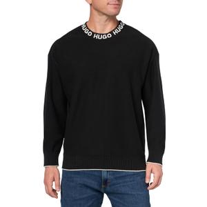 HUGO Men's Repeat Logo Neck Cotton Sweater (X-Large, Black Crow)