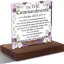 The Ten Commandments Acrylic Plaque, Bible Verse Inspirational Wall Art, Exodus 20:3-17 Scripture Home Decor, Christian Gift Floral Decor, Religious Keepsake Gift for Home, Office & Church,XXD103