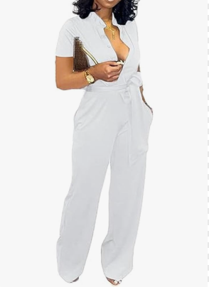 Yiershu Formal Jumpsuit for Women Dressy Elegant Long Straight Pants Jumpsuits for Party Club with Button Down, Size: Medium