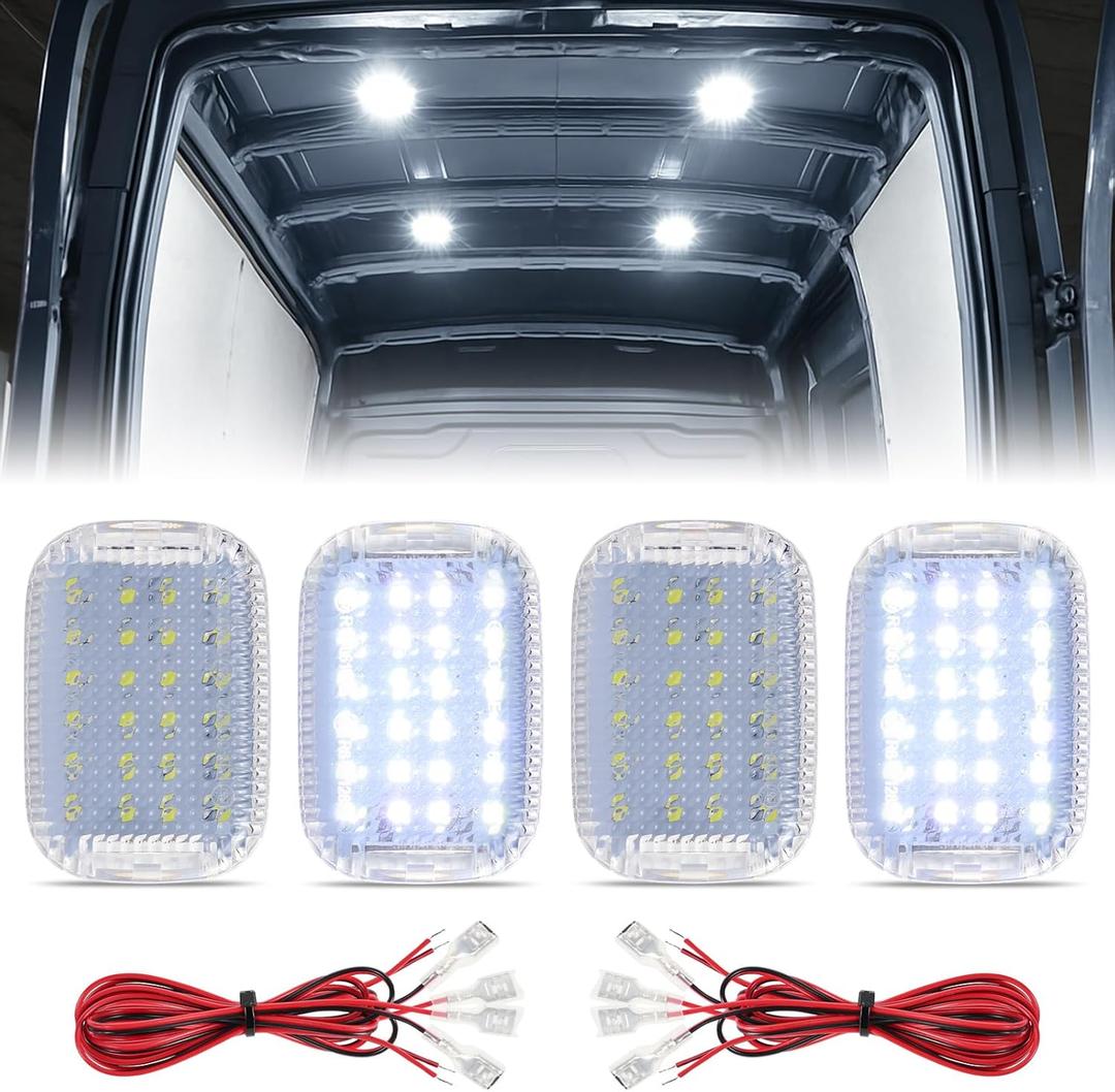 4PCS Transit Interior Carbin Courtesy Load Space Area Roof Top Cargo Van LED Lights with Wire Harness Accessories for 2014-2024 Ford Transit 150 250 350 HD Connect, White 6000K