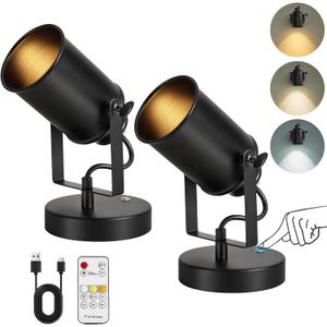 Vitnucrol Rechargeable Spot Lights Indoor with Remote, 5500mAh Battery Operated Spotlight Wireless LED Uplighting with TimerDimmable, 3CCT, Accent Lighting for Plant/Picture/Artwork (2Pack-Black)