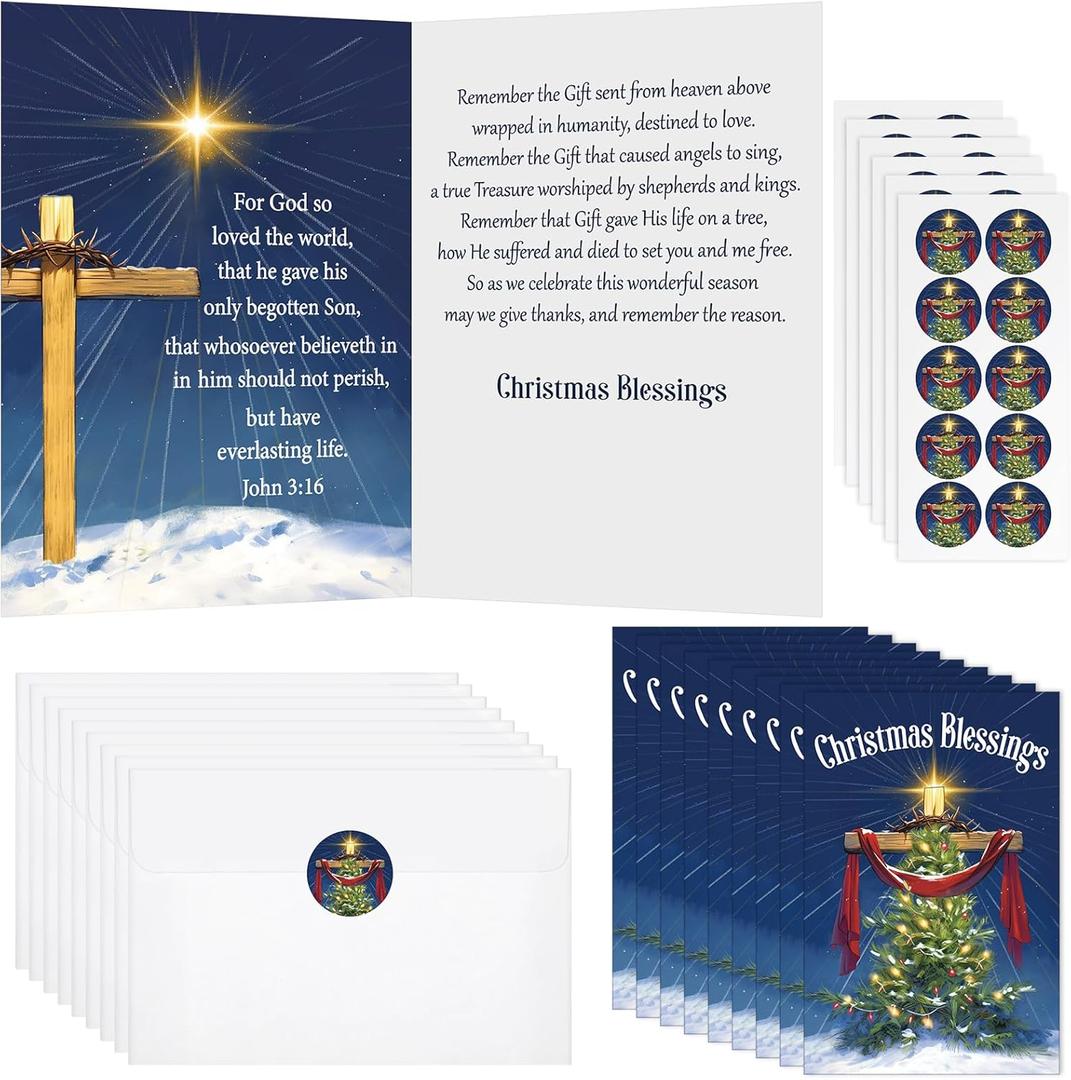 Motiskyy 60 Sets Heaven's Gift Christmas Card Set Christian Christmas Card with Envelopes and Stickers Religious Christmas Card for Christian Holiday Heavenly Gift