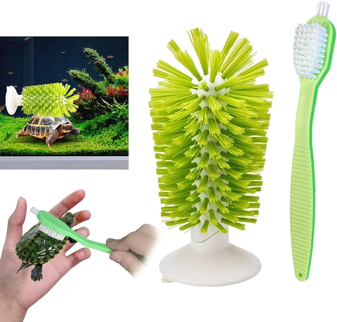 Glass Bottle Bristle Brush with Suction Cup Turtle Scrub Brush Upright Stays in Sink Bristle Scrub Cleaning Brushes for Glassware, Wine Glass, Bottles, etc. (Green)