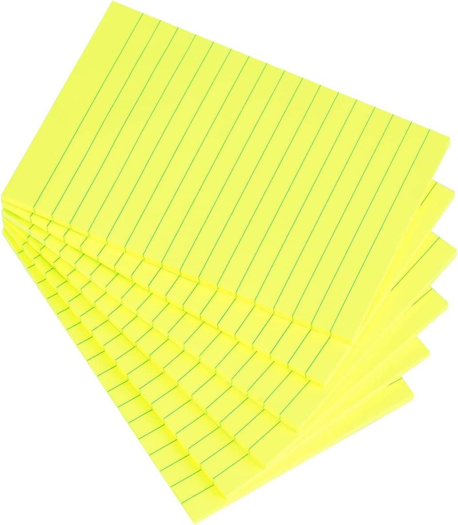 2 x Vanpad Lined Sticky Notes 4X6 in Bright Yellow Ruled Stickies Super Sticking Power Memo Pads Strong Adhesive, 6 Pads/Pack, 45 Sheets/pad