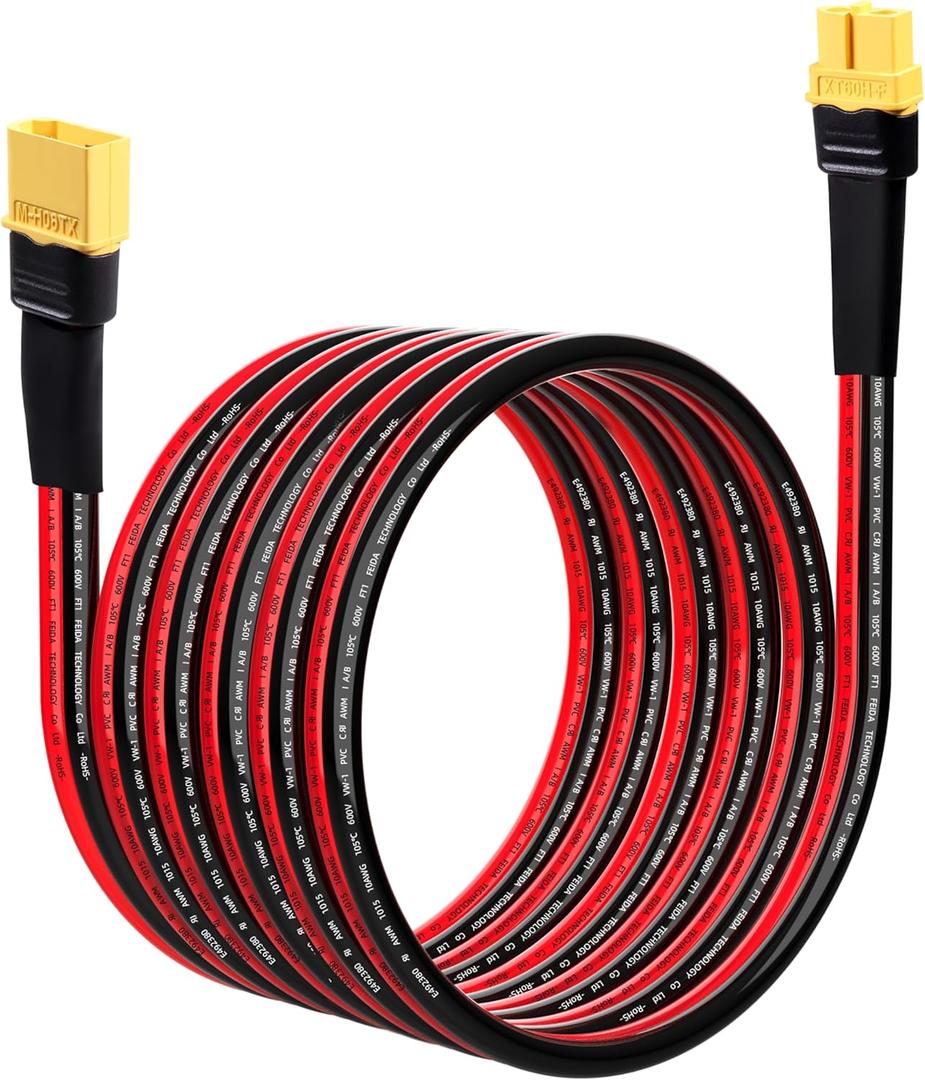 10AWG 10FT XT60 Extension Cable XT60H Male to Female Charging Cable for Solar Panels Portable Power Stations
