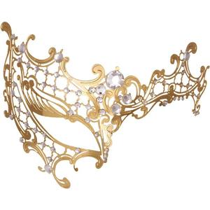 Masquerade Mask for Women Metal Mask Shiny Rhinestone Venetian Party Evening Prom Ball Mask Bar Costumes Accessory (Half Face Gold)