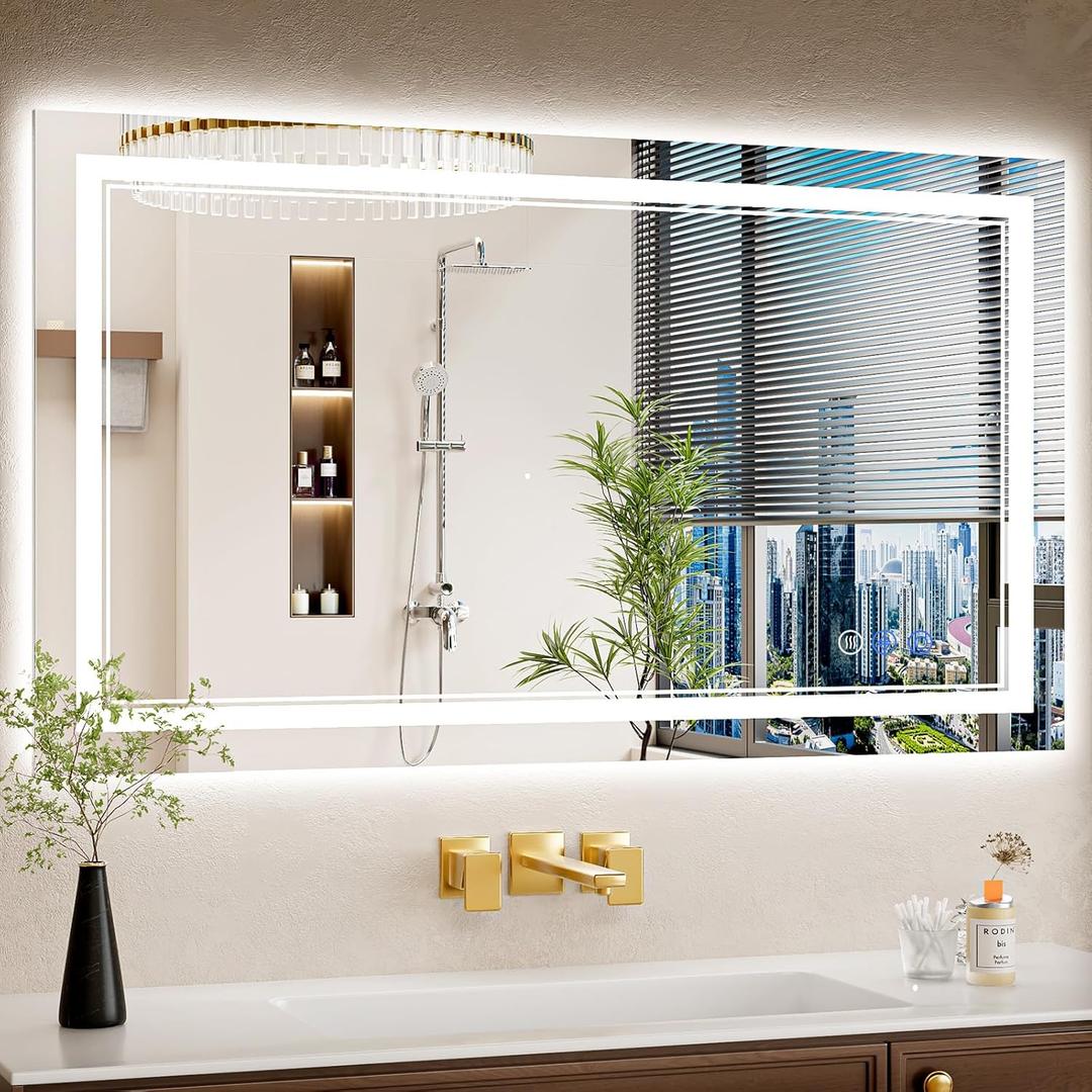 24"x42" LED Bathroom Mirror with Lights, Anti-Fog, Backlit + Front Lit, Dimmable, LED Vanity Mirror for Wall, Lighted Bathroom Mirror, 3 Colors, Shatter-Proof Tempered Glass