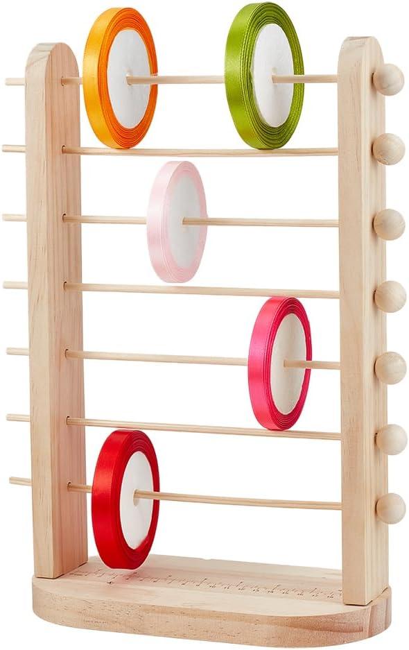 PH PandaHall 7-Tier Wooden Ribbon Organizer Rack Spool Holder Storage Ribbons Storage Stands Thread Organizer Holder Crochet Roll Display Shelf for Mesh Wreath Tulle Sewing Craft Gift Wrapping