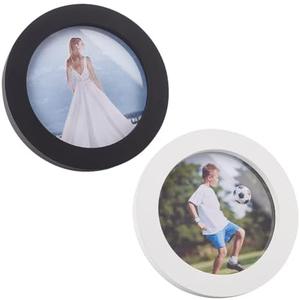 FINGERINSPIRE 2Pcs Round Wooden Photo Frame Round Photo Display Frame Wall Hanging Picture Frames for Home Office Wall Decor Inner Diameter 4.5 Inch Black & White