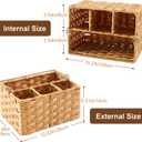 Wicker Utensil Caddy Tabletop Utensil & Silverware Organizer with Handle, Multi-Use Cutlery and Condiment Holder, Kitchen Countertop Basket, Ideal for Parties, Picnics & Buffets