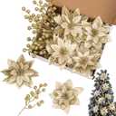 24 Pcs 3 Styles Christmas Poinsettia Flowers Christmas Tree Ornaments, 16 Pcs Artificial Christmas Flowers and 8 Pack Artificial Berry Picks for Xmas Holiday Wedding Decor, Gold