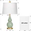 Rinweey 25" Tall Green Double Gourd Ceramic Lamps Set of 2, Modern Table Lamps for Living Room, Coastal Farmhouse Bedside Nightstand Lamp for Bedroom Nightstand Side Table Desk(2 LED Bulbs Included)