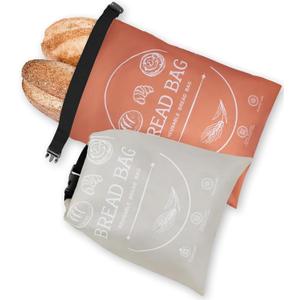 Bread Bags for Homemade, Beeswax Reusable Bread Bag for Sourdough 2-Pack, Large Reusable Waxed Food Storage Bag to Keep Sourdough Fresh, Freezer-Safe, Eco-Friendly (Orange&Grey), Large