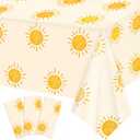 Oigco 3Pcs Boho Sun Birthday Party Tablecloths First Trip Around The Sun Party Decorations Disposable Plastic Table Covers Boho Baby Shower Supplies, 54 x 108 Inches