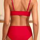 Aqua Eve Women Bikini Set - Two Piece Swimsuit Mid Rise Bathing Suit Push Up Bikini (Red, L)