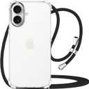 for iPhone 17 Case Cord Adjustable Neck Lanyard Crossbody Clear Case Strap Women Soft TPU Bumper Transparent Phone Cover Shockproof Protective Mobile Cover for iPhone 17 - Black