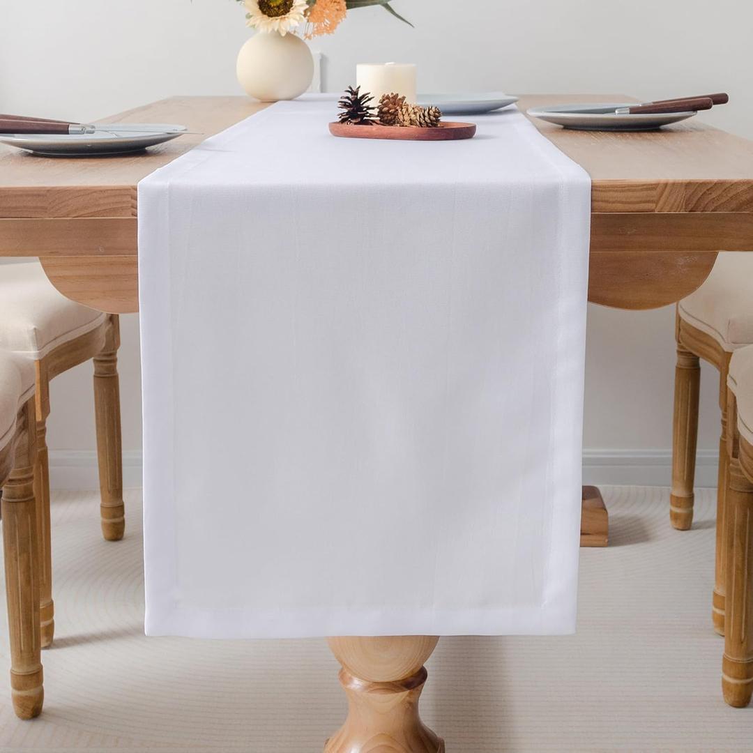 Farmhouse White Table Runner 72 Inches Long Polyester Fabric Washable Rustic Table Runners Decorative Solid Color Table Scarf for Dresser Dining Party Wedding Camping 14x72 Inchs