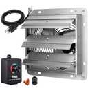 Simple Deluxe 10 Inch Shutter Exhaust Fan Aluminum Controller and Power Cord Kit, High Speed 1650RPM, 820CFM, for Attic, Garage, Louvered Vent, And Greenhouse,1-Pack, Silver