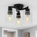 WILON Black Flush Mount Ceiling Light, Farmhouse Kitchen Lighting Fixtures Ceiling Mount, 3-Light Clear Glass Semi Flush Mount Ceiling Light Fixture for Hallway Entryway Foyer Bedroom Laundry Room