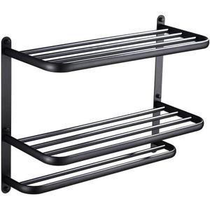 Towel Rack for Bathroom, DEWVIE 23 Inch Tower Holder with Tower Bars, SUS 304 Stainless Steel Lavatory Bath Towel Shelf Towel Hanger Wall Mount, 3-Tier (Matte Black)
