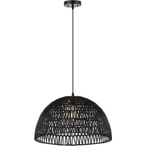JONATHAN Y 20" Black Modern Bohemian Woven Rope LED Pendant Light Fixture, Adjustable Dome Ceiling Lamp for Kitchen Island, Rope Shade, Coastal Farmhouse Decor (JYL6504C)