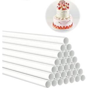 2 x 15PCS 12 Inch White Plastic Cake Dowel Rods for Tiered Cake Construction and Stacking Supporting Cake Round Dowels Straws with 0.4 Inch Diameter