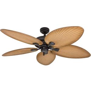 Honeywell Ceiling Fans Palm Island, 52 Inch Tropical Indoor Outdoor Ceiling Fan with No Light, Pull Chain, Three Mounting Options, 5 Palm Leaf Blades, Damp-Rated - 50505-01 (Bronze)