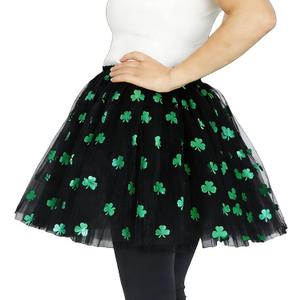 3 Layered Plus Size Tutu Adult Women Green Clover Tutu Skirt Teens Shamrock Irish Party St. Patrick's Day Tutu (Black) 3XL 