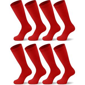 Duufin 8 Pairs Red Football Socks for Youth Boys Girls Kids Baseball Softball Soccer Knee High Athletic Socks, 10-15X