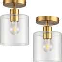 Brass Semi Flush Mount Ceiling Light,Gold Modern Fixture for Closet Hallway Entryway Light Fixture Ceiling Brass Finish 2 Pack