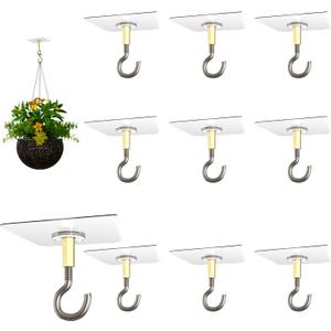 No Hole No Drilling Adhesive Ceiling Hooks for Hanging Plants Lights Wind Chimes Lantern, Sticky J Hooks Eye Hook for Hanging Indoor Outdoor (Traditional-2.4", 20)