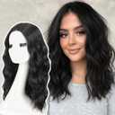 AISI HAIR Beginner Friendly Wigs Natural Black Wig for Women Medium Length Wave Curly Glueless Synthetic Heat Resistant Hair Wigs for Daily Party Cosplay (18 Inch)