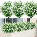 GREENRAIN Artificial Flowers Outdoor Fake Flowers for Decoration UV Resistant No Fade Faux Plastic Plants Garden Porch Window Box Dcor (18 Bundles, 4#White)