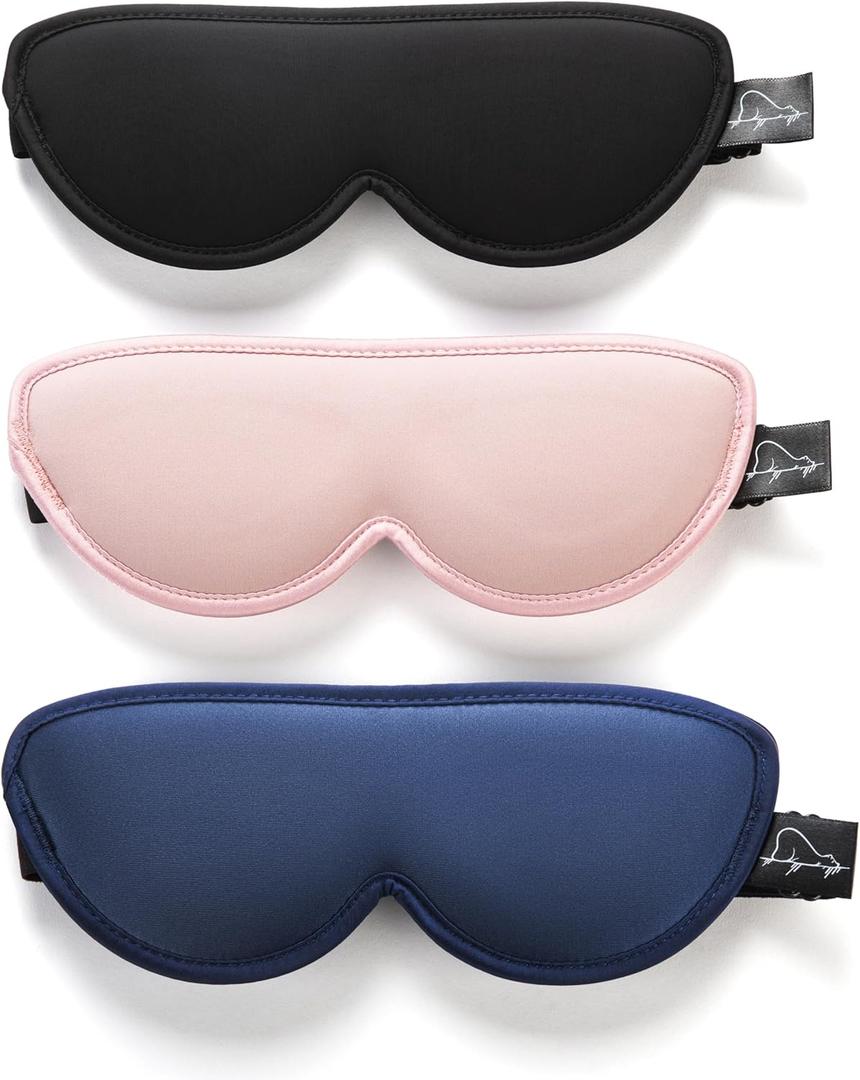 ALASKA BEAR Stylish Sleep Masks for Petite Face Small Head, 3 Pack Stitched Eye Masks with Contoured Cups for Women Kids Children Teens, Machine Washable (Black, Blue, Pink) (Black&blue&pink)