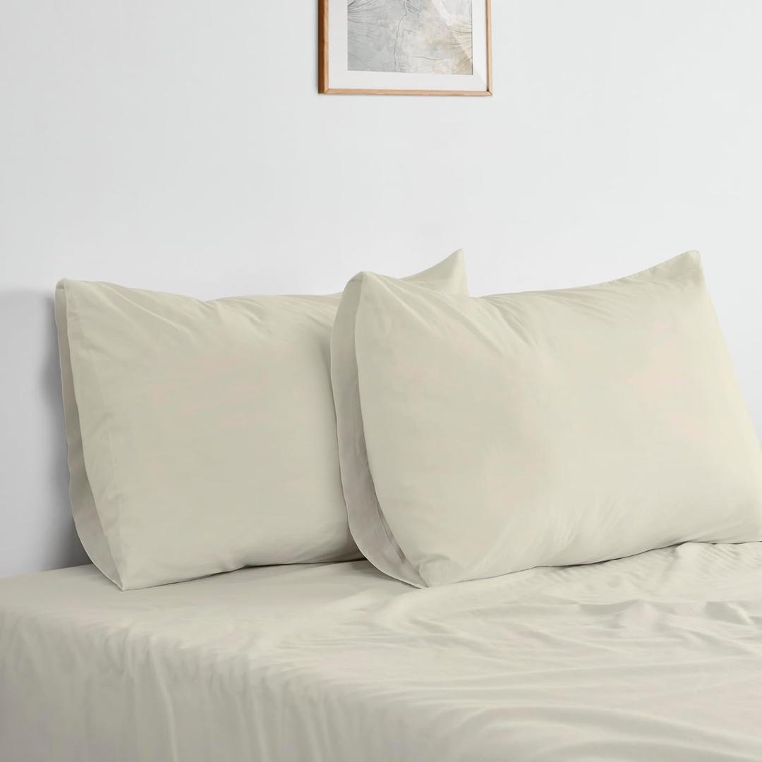 Bioweaves 100% Organic Washed Cotton Percale Weave Pillow Cases Standard Size GOTS Certified Queen Pillow Covers, Envelope Closure  Set of 2, F Dew