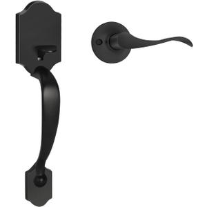 Haidms Front Door Handle Black, Entry&Exterior Door Handles and Reversible Handle Lever,Single Cylinder Door Handle Set with Lower Half Lever for Left and Right Hand Door, Matte Black