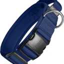 OneTigris Tough Dog Collars, Tactical Dog Collar with Handle, Milltary Adjustable Dog Collar with Heavy Duty Metal Buckle for Training (Large,Blue)