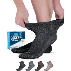 Doctor's Select Diabetic Ankle Socks with Grippers for Men and Women - 4 Pair 1/4 Length Neuropathy Socks for Women (Medium, Brown/Gray Pack - 4 Pairs)