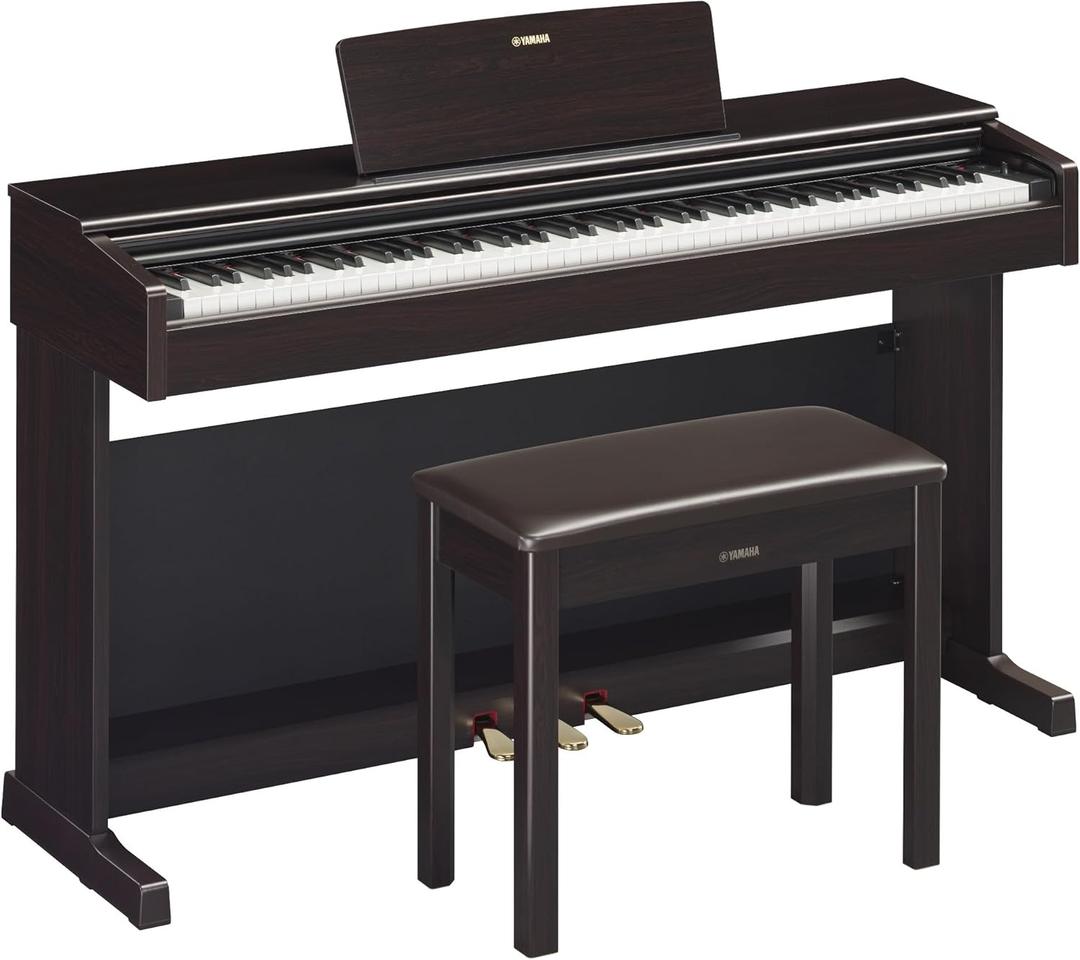 Yamaha Arius Series 88-Key Weighted Action Digital Piano for Aspiring Musicians, CFX Concert Grand Piano Voice, 3-Pedal Unit, Bench Included, Classic Upright Design, Dark Rosewood YDP145R