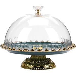 DOITOOL Ceramic Cake Stand with Plastic Dome Cover Footed Cake Plate Shaterproof Lid Cupcake Candy Display Tray Salad Bowl Dessert Snack Serving Platter