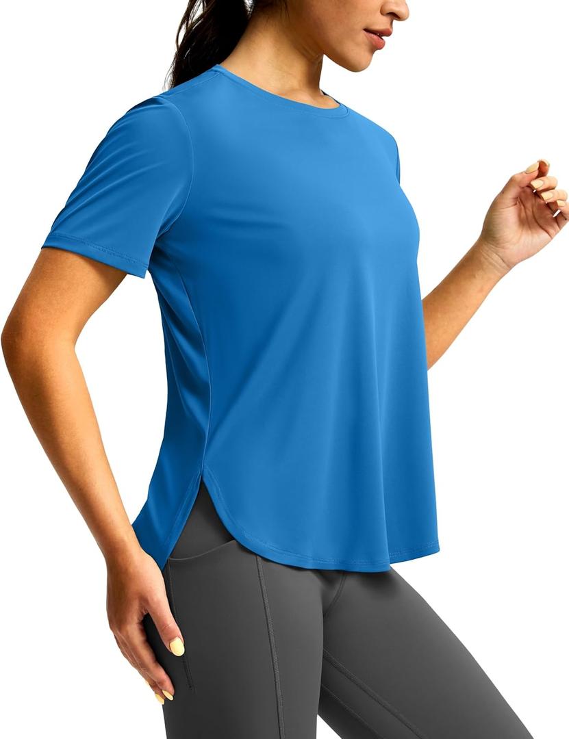 Soothfeel Women's Workout Shirts Short Sleeve Loose Fit Tops UPF 50+ Sun Protection Athletic Gym Run T-Shirts(Royal blueL)
